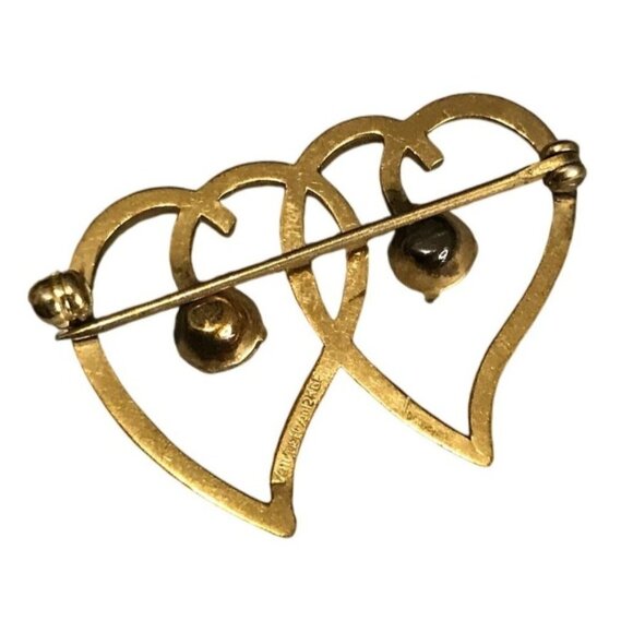 Signed Van Dell 12k gold filled 2x Vintage Gold Tone Heart Brooch - Picture 3 of 6